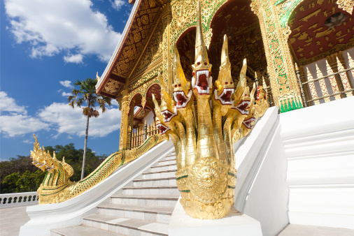 Nagas Guarding The Entrance To The Museum Temple From Luang Prabang, Laos