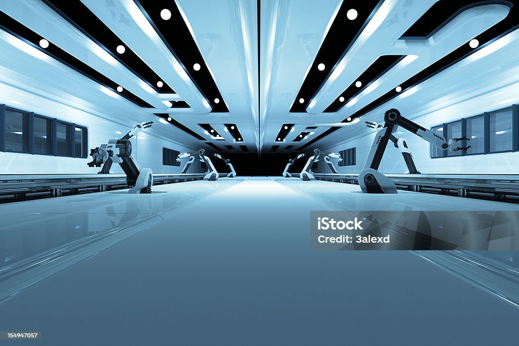 Robots 3D rendering Factory Stock Photo