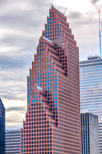 The top portion of the TC Energy Center building, at 56 stories and 780 feet, the fourth tallest in Houston; formerly known as Bank of America Center.