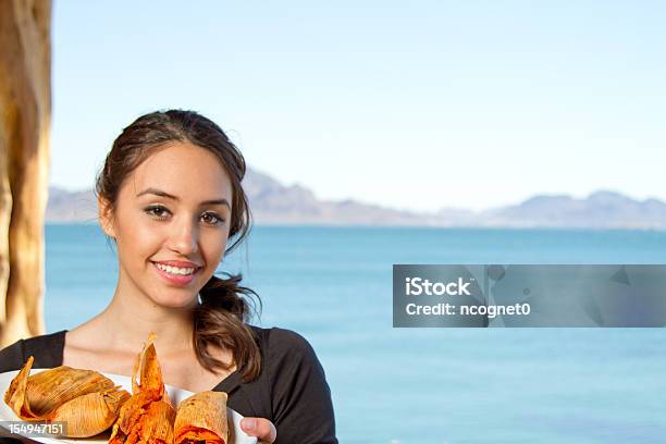 Mexican Waitress Serving Tamalies Stock Photo - Download Image Now - Beach, Waitress, Beauty