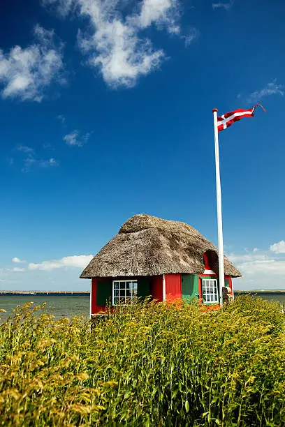 View of a beach house on the island of Ærø, Denmark.