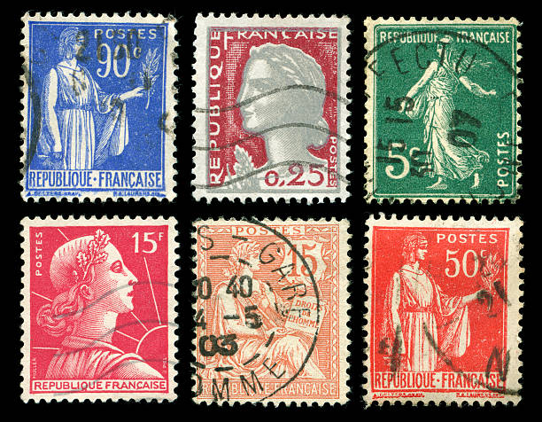 Old stamps from France stock photo
