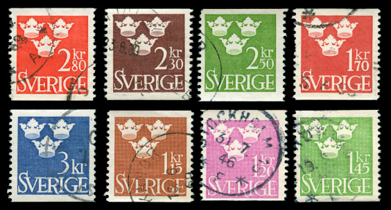 Beautiful stamps with Three Crowns scanned on black background. In aRGB colorspace for optimal printing.