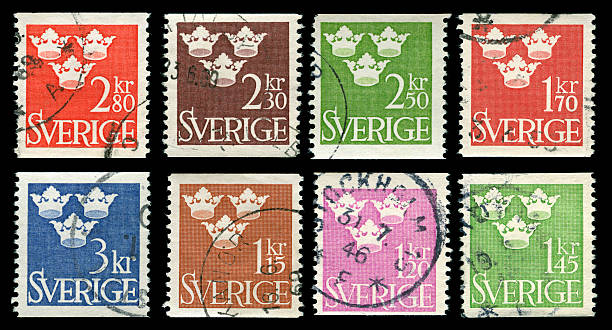 Old stamps from Sweden stock photo
