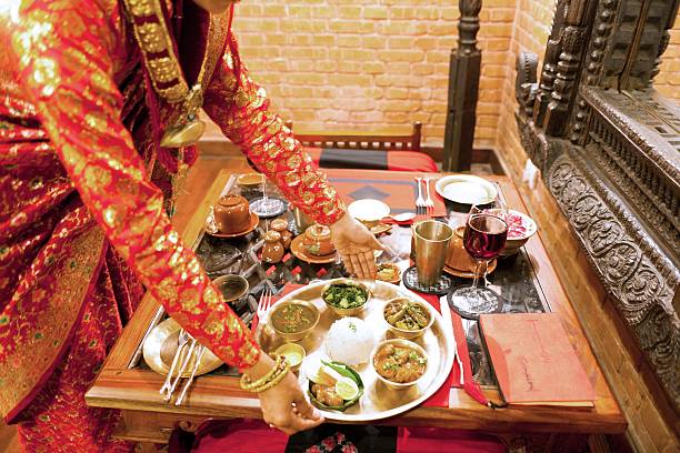 Traditional Nepali Restaurant Traditional Nepali Restaurant - Kathmandu / Nepal restaurant mirror stock pictures, royalty-free photos & images