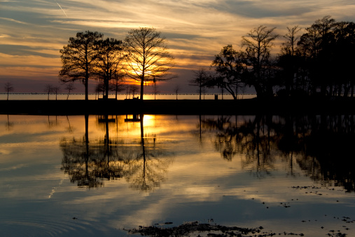Sunset along the northshore of Lake Pontchartrain in Louisiana.