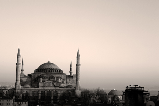 Famous mosque in Istanbul - photographed in the dusk - a bit of grain added for effect.