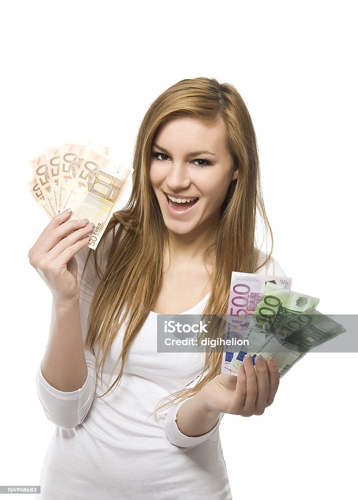 Big Zwycięzca-szczęśliwy uśmiech Dziewczyna z pieniędzy - Zbiór zdjęć royalty-free (Kobiety)