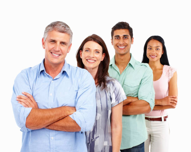 istock Smiling team of executives lined up 154949031