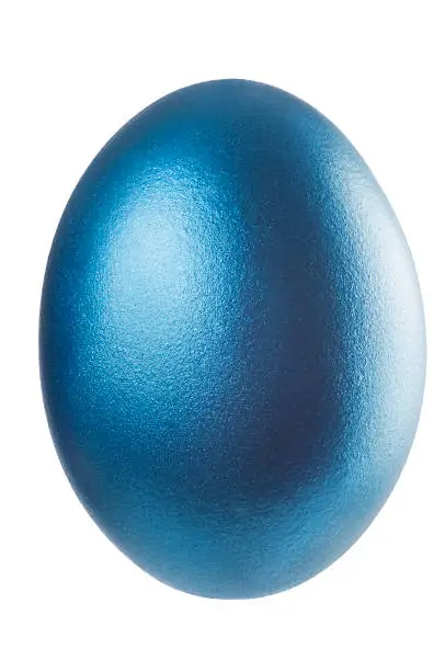 A lovely blue metallic egg on white background. Studio shot.
