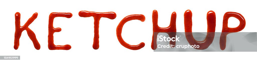 KETCHUP written with tomato sauce Ketchup text isolated on white Background Text Stock Photo