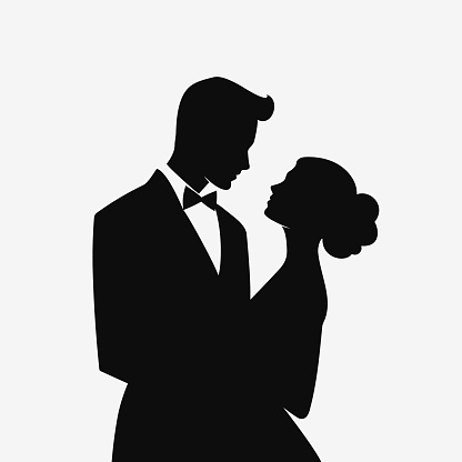 Bride and groom. Black silhouette. Vector illustration EPS10