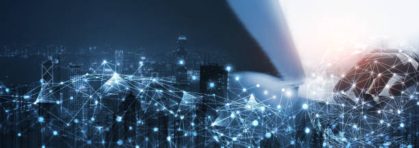 istock Digital technology, internet network connection, digital marketing IoT internet of things. Man using computer with internet global network connecting and smart city, innovative technology background 1549522912