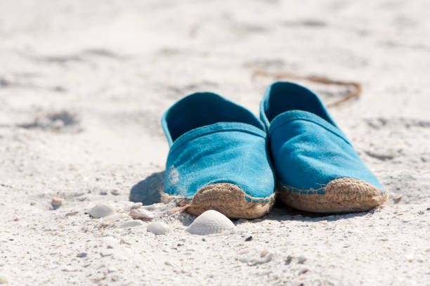 istock Blue sandals on the beach. 154953112