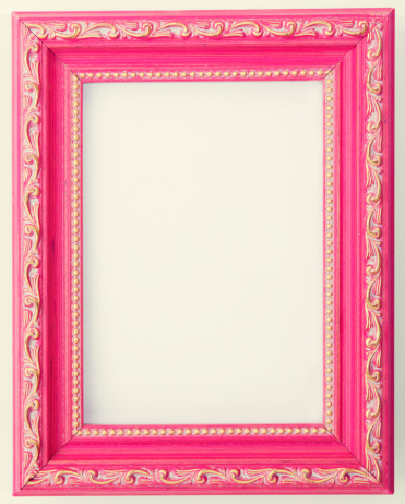Pink & gold antique style empty painted wood photography picture or art frame background. (SEE LIGHTBOXES BELOW for more vintage paper & old fashioned spring design elements...)