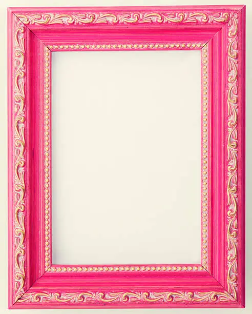Photo of Antique Design Pink Painted Wood Empty Photograph Picture Frame Background