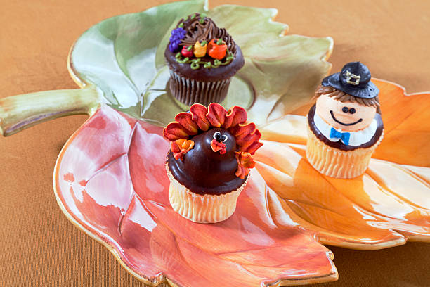 istock Autumn Chocolate Turkey, Pilgrim & Cornucopia Dessert Cake: Thanksgiving Food & Cupcake 154953844