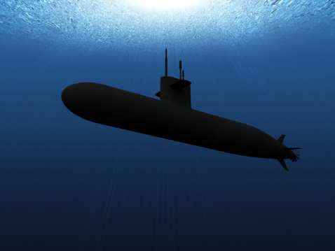 Submarine, sub. 3D rendering isolated on  white background