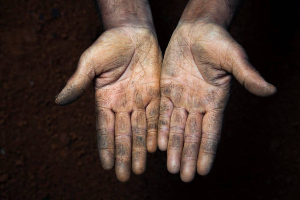 Open hands Farmer's open hands against soil background rough hands man stock pictures, royalty-free photos & images