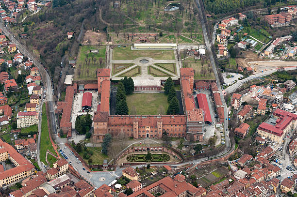 Aerial view of Moncalieri castle, Turin, Piedmont stock photo