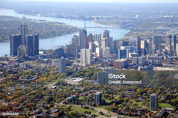 Vista Aérea De Detroit Michigan Usa - Fotografias de stock e mais imagens de Detroit - Michigan - Detroit - Michigan, Michigan, Vista Aérea