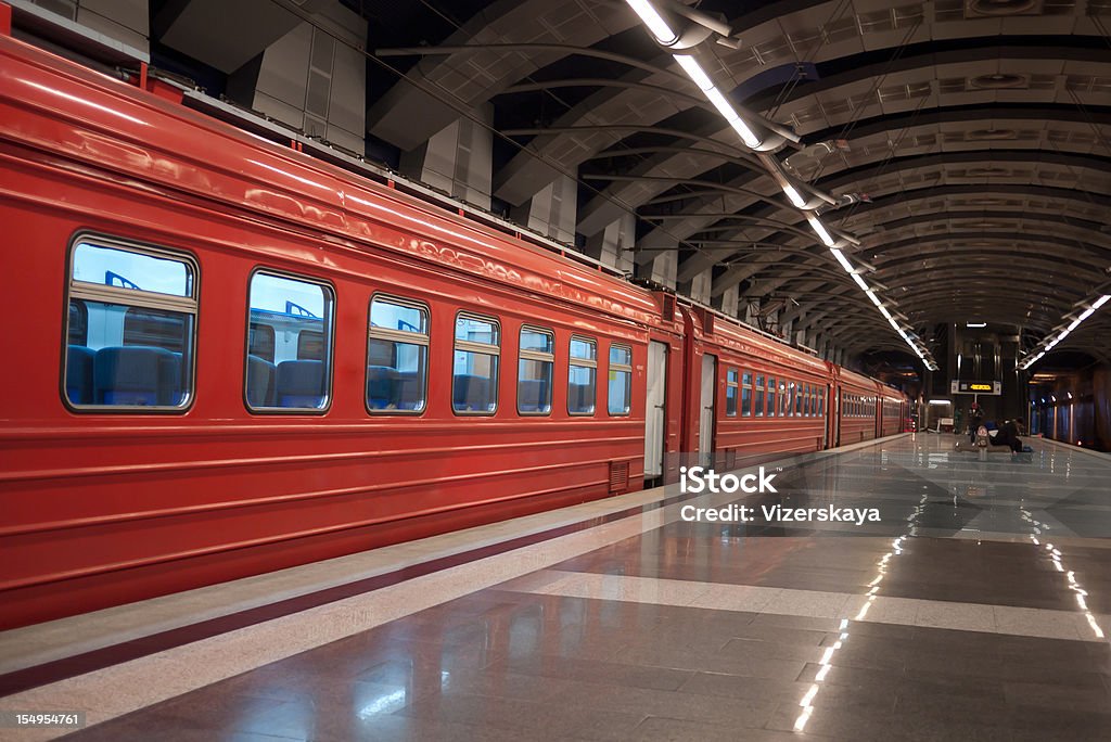 Aeroexpress station and train express subway station with train in Sheremetievo (Moscow airport, Russia Moscow - Russia Stock Photo