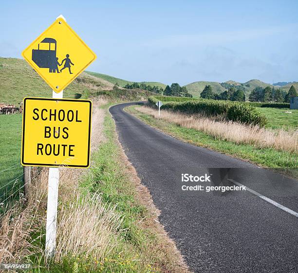 Школьный Автобус Маршрута И Путь Вперед — стоковые фотографии и другие картинки Сельский пейзаж - Сельский пейзаж, Школьный автобус, Новая Зеландия