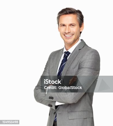 istock Business man smiling with arms crossed 154955498