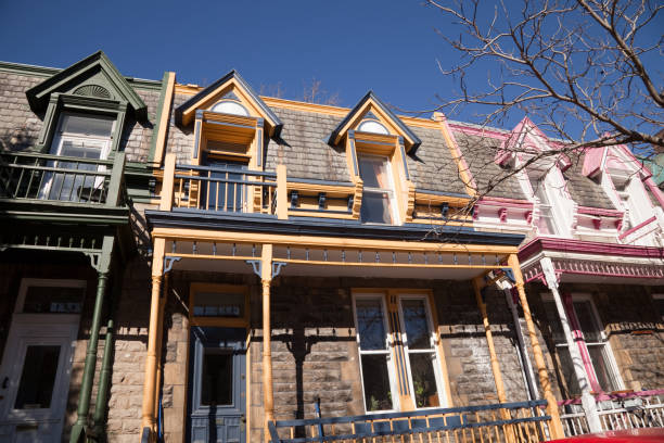 istock Pastel colored Victorian style row houses 154955707