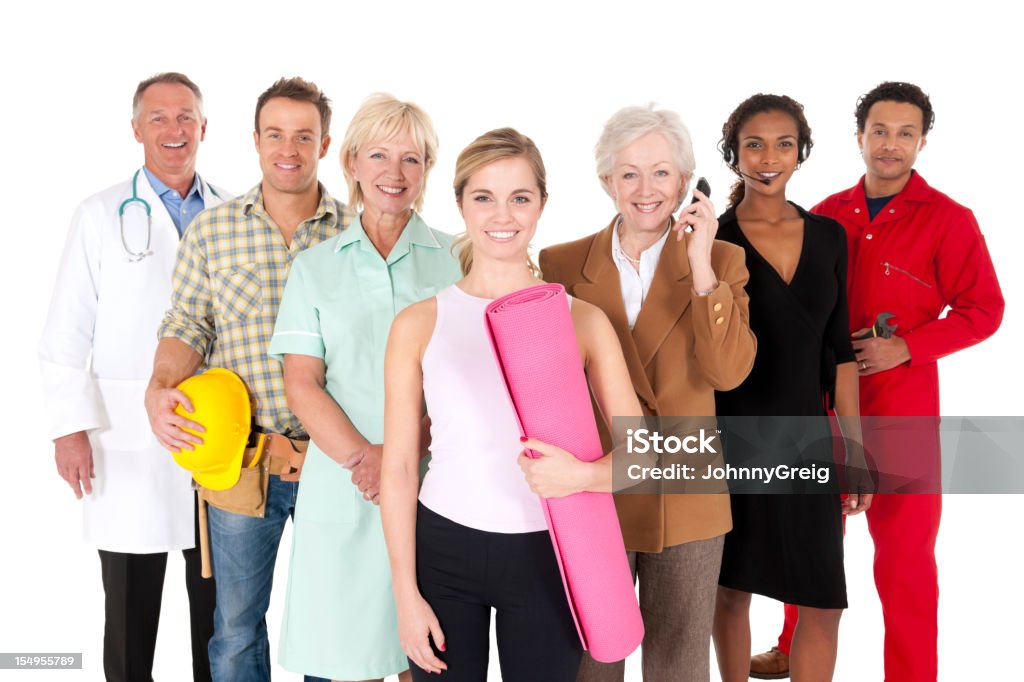 Gente felice lavoro isolato su bianco - Foto stock royalty-free di Adulto