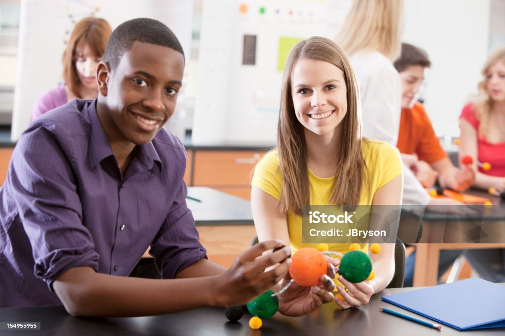 School Science: Students Learning About Molecules Classroom Education  High School Student Stock Photo