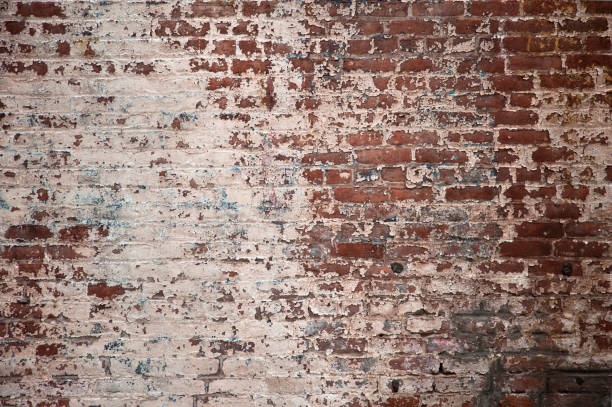 istock Grungey old brick wall with weathered white paint 154956314