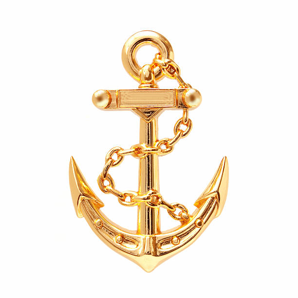 Golden Anchor (Clipping path) isolated on white background Golden Anchor isolated on white background. chain object stock pictures, royalty-free photos & images