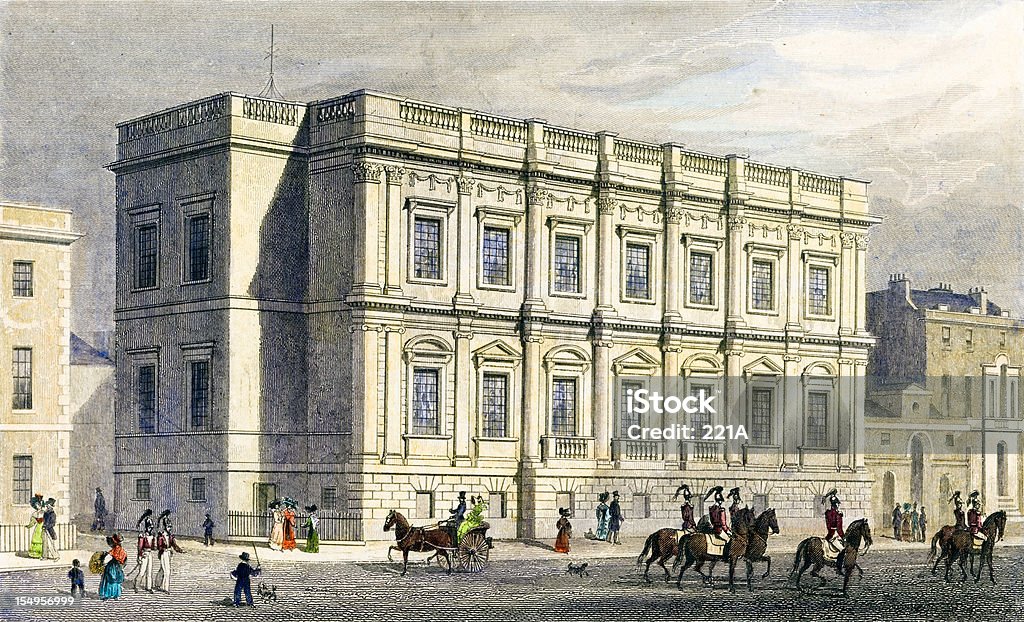 Illustrazione antica: Banchetti House, Whitehall, Londra (1.829 - Illustrazione stock royalty-free di Casa dei banchetti