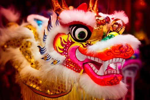 Chinese dragon puppet head, Selective focus.