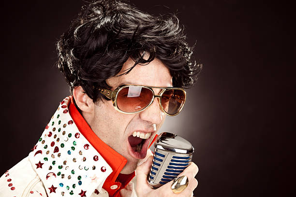 Retro singer. Copy space.