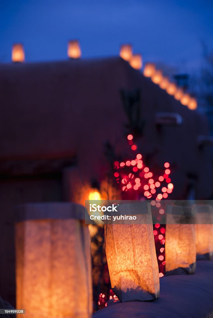 Santa Fe Luminarias at Christmas in the twilight  New Mexico Stock Photo