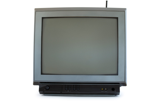 Vintage gray Television set isolated on white background