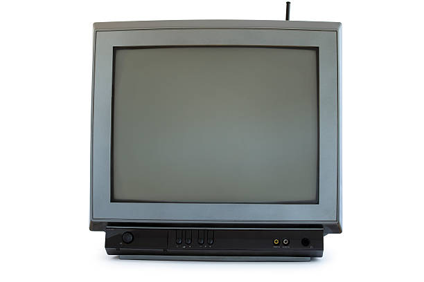 Vintage gray Television set isolated on white background close up of a high quality medium sized flat screen tv from the 80s, isolated, clipping path includet alte algarve stock pictures, royalty-free photos & images