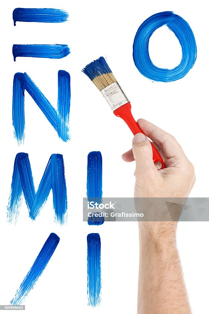 Lettere verniciato blu con pennello su window (Finestra - Foto stock royalty-free di Pennello