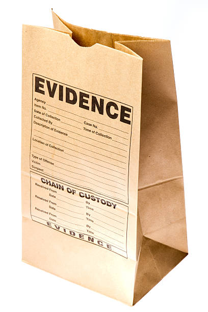 Brown paper bag with evidence form stamped on the side CSI evidence bag evidence bag stock pictures, royalty-free photos & images