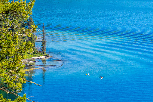 Kayak boats at Jenny Lake in Grand Teton National Park, Wyoming