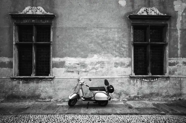 Photo of Vespa Piaggio. Black and White