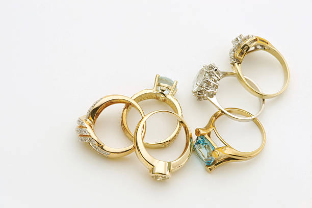istock Six diamond rings isolated on white 154960096