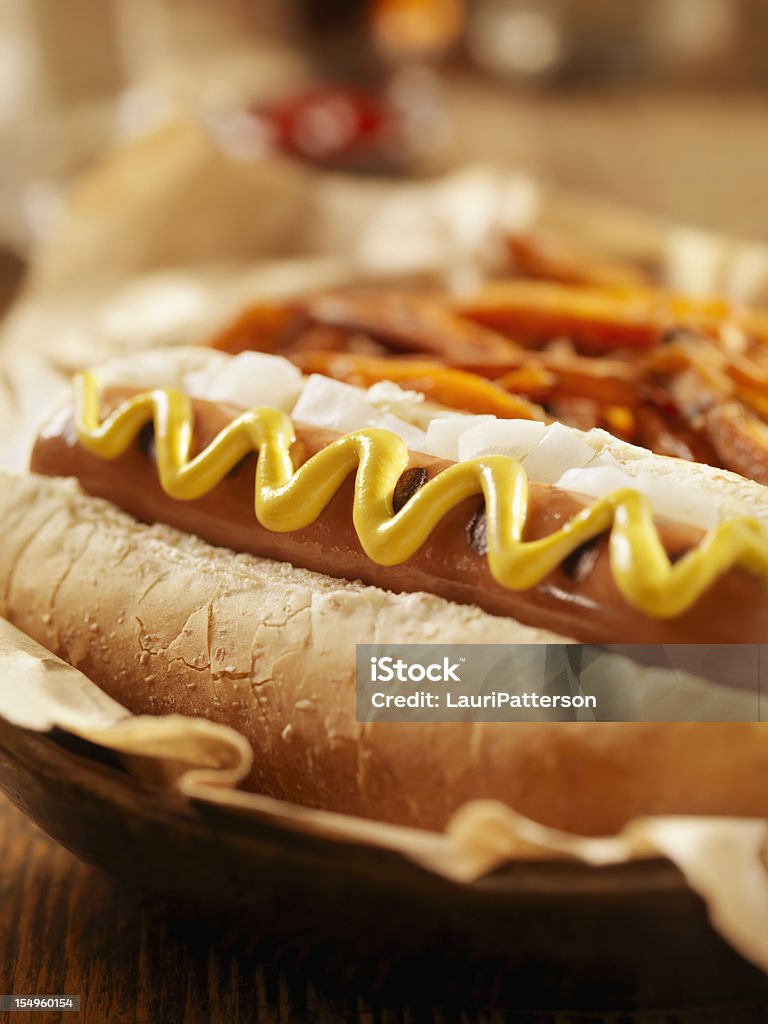 Vegan Hotdog with Sweet Potato Fries  Vegan Food Stock Photo