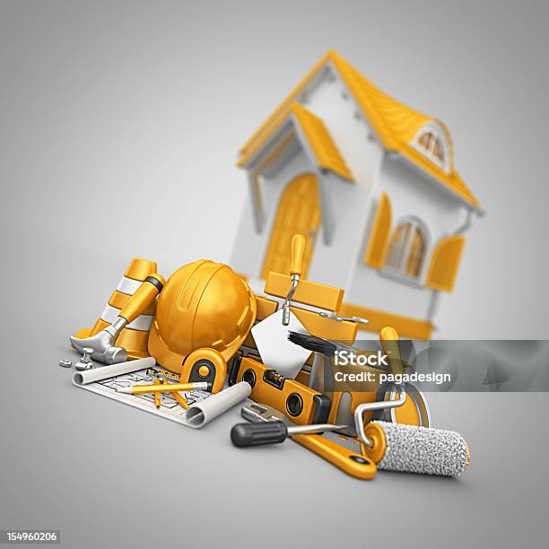 House And Construction Stuff Stock Photo - Download Image Now - Paintbrush, Utility Knife, Construction Industry