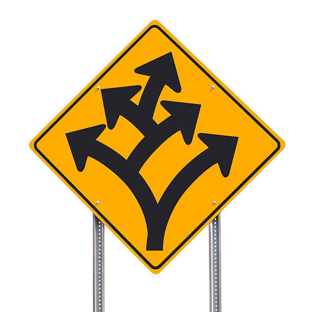 istock Branching Off or Division Ahead Traffic Sign Post Isolated 154960608