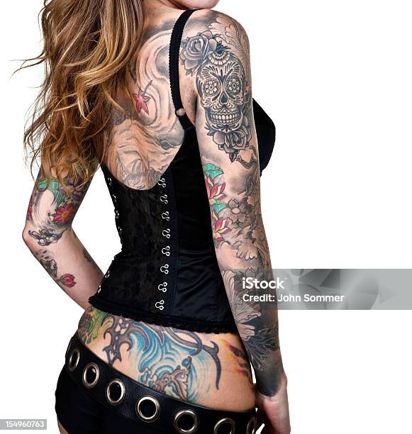 Tattooed Mulher - Fotografias de stock e mais imagens de Tatuagem - Tatuagem, Motociclista, Mulheres
