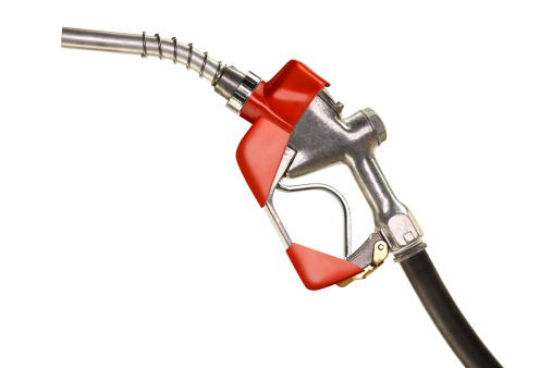 Red Gasoline Pump Nozzle on Pure White Background