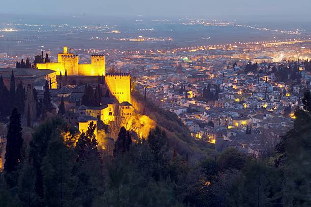 Night view on Alhambra stock photo